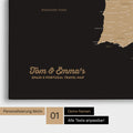 Landkarte von Spanien- & Portugal als Pinnwand Leinwand in Sonar Black mit Personalisierung und Namen in einer modernen Schreibschrift