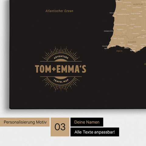 Mappa di Spagna e Portogallo per puntine TRAVEL® – Sonar Black
