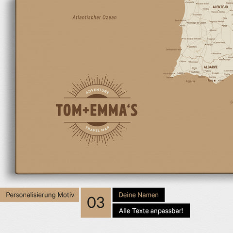 Mappa di Spagna e Portogallo per puntine TRAVEL® – Treasure Gold