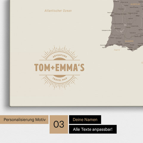 Mappa di Spagna e Portogallo per puntine TRAVEL® – Warmgray