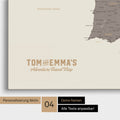 Spanien- & Portugal-Karte zum Pinnen in Warmgray mit Personalisierung im Vintage-Stil
