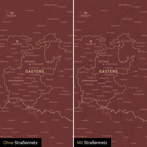 Mappa del Sudafrica per puntine TRAVEL® – Bordeaux Rosso