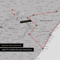 Südafrika-Karte in Farbe Coolgray (Hellgrau) mit Pins und Garn, die Reiseziele und die Reiseroute in Lesotho und Kwazulu-Natal absteckt.
