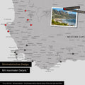 Detail einer Südafrika Landkarte als Pinn-Leinwand im minimalstischen Design und Farbe Coolgray (Hellgrau), die mit Pins markierte Reiseziele in der Region rund um Kapstadt zeigt. Auf der Pinn-Leinwand können auch Fotos befestigt werden.