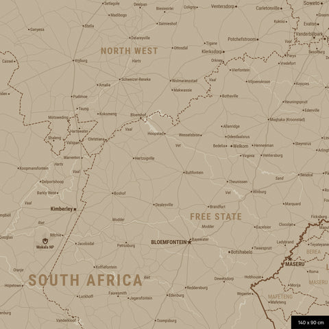 Südafrika-Karte Pinn-Leinwand in Desert Sand (Beige) wahlweise mit oder ohne Straßennetz