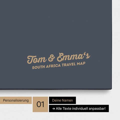 Südafrika-Karte als Pinn-Leinwand in Hale Navy (Dunkelblau-Beige) mit Personalisierung und Eindruck mit deinem Namen