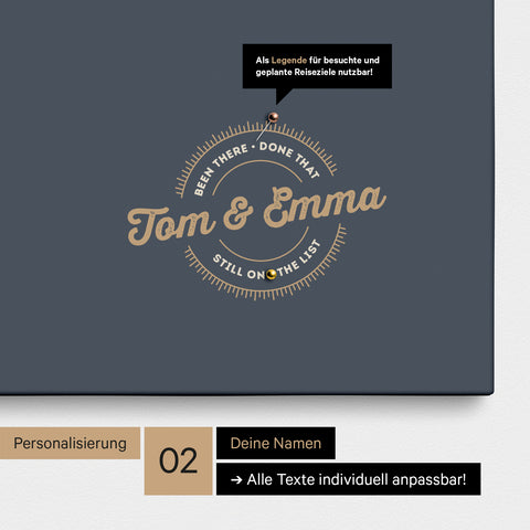 Südafrika-Karte als Pinn-Leinwand in Hale Navy (Dunkelblau-Beige) mit einem runden Logo als Personalisierung