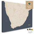 Südafrika-Landkarte in Farbe Hale Navy (Dunkelblau-Beige) als Pinn-Leinwand, mit Pins zur Markierung von Reisezielen, hochwertig in Deutschland gefertigt.