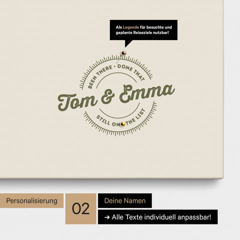 Südafrika-Karte als Pinn-Leinwand in Olive Green mit einem runden Logo als Personalisierung