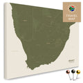 Südafrika-Landkarte in Farbe Olive Green als Pinn-Leinwand, mit Pins zur Markierung von Reisezielen, hochwertig in Deutschland gefertigt.