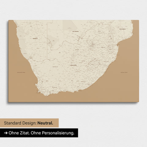 Neutrale und schlichte Standard-Ausführung einer Südafrika-Karte als Pinn-Leinwand in Treasure Gold