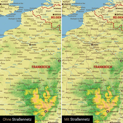 Mappa topografica dell’Europa per puntine TRAVEL® – Topo multicolore