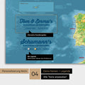 Topografische Europakarte als Magnettafel mit Personalisierung als Logo mit Familiennamen und Legende