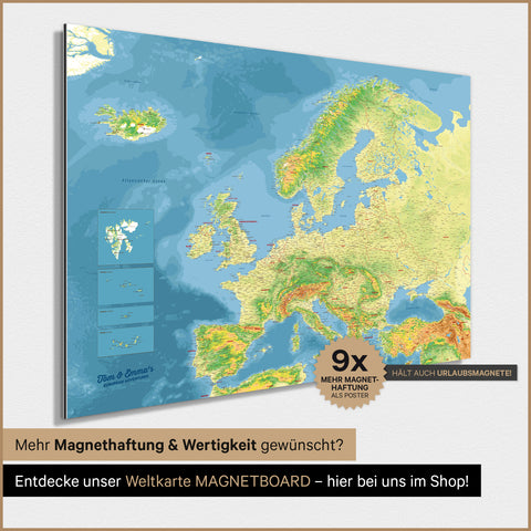 Mappa topografica dell’Europa TRAVEL® poster magnetico – Topo multicolore