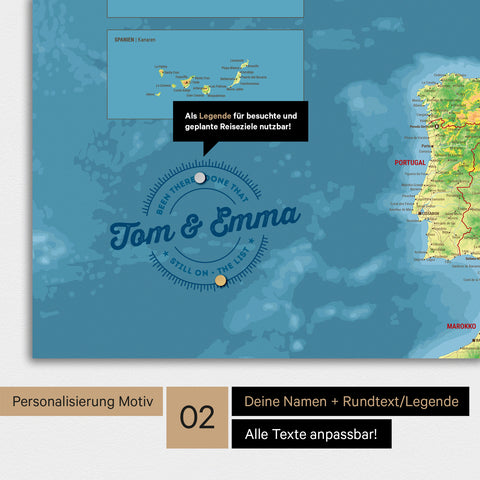 Mappa topografica dell’Europa TRAVEL® poster magnetico – Topo multicolore