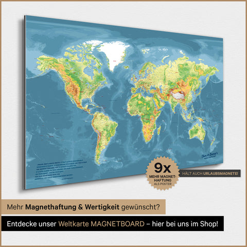 Mappa topografica del mondo TRAVEL® poster magnetico – Topo multicolore