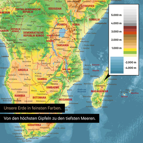 Mappa topografica del mondo TRAVEL® poster premium – Topo multicolore