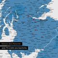 Detail einer England-Karte als Pinn-Leinand in Farbe Blau mit Kartenausschnitt von Schottland