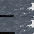 Vergleich einer England-Karte in Farbe Denim Blue mit und ohne Straßennetz