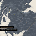 Detail einer England-Karte als Pinn-Leinand in Farbe Navy Light mit Kartenausschnitt von Schottland