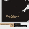 UK-Karte Pinn-Leinwand in Farbe Schwarz-Weiß mit personalisiertem Text