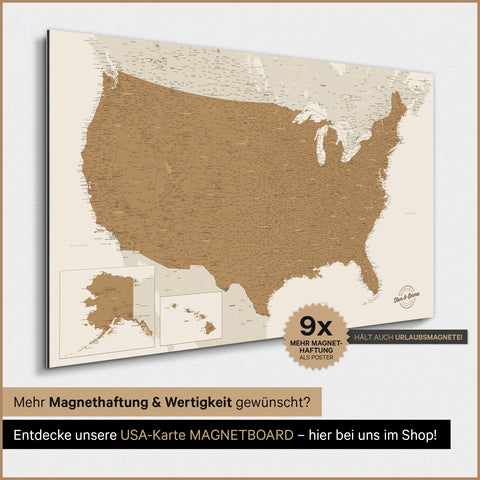 Mappa degli USA TRAVEL® poster magnetico – in 21 colori