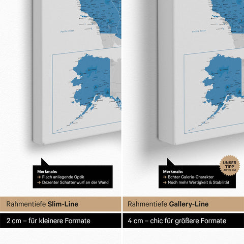Mappa degli USA per puntine TRAVEL® – Ocean Blue