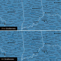 USA Amerika Karte Pinn-Leinwand in Blau optional mit dem Straßennetz der größten Highways und Interstates