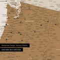 Ausschnitt einer USA Amerika Karte als Pinn-Leinwand in Bronze zeigt Reiseziele und Highlights in Washington, Oregon und Idaho