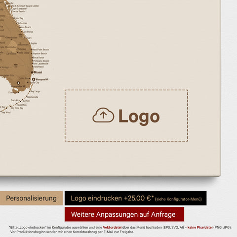 Mappa degli USA con puntine TRAVEL® – Bronzo