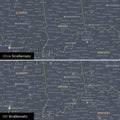 USA Amerika Karte Pinn-Leinwand in Denim Blue optional mit dem Straßennetz der größten Highways und Interstates