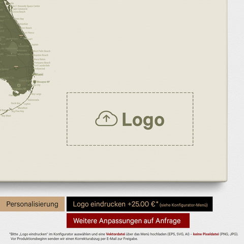 Mappa degli USA con puntine TRAVEL® – Olive Green