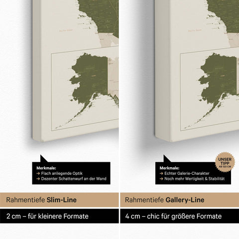 Mappa degli USA per puntine TRAVEL® – Olive Green