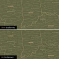 USA Amerika Karte Pinn-Leinwand in Olive Green optional mit dem Straßennetz der größten Highways und Interstates