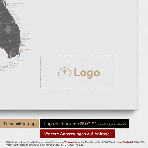 Mappa degli USA con puntine TRAVEL® – Grigio chiaro