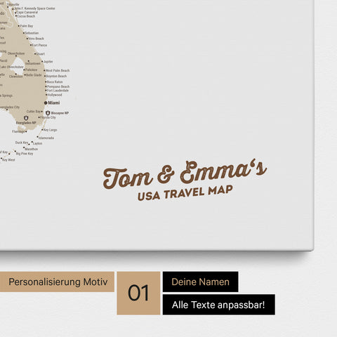 Mappa degli USA con puntine TRAVEL® – Multicolor Beige