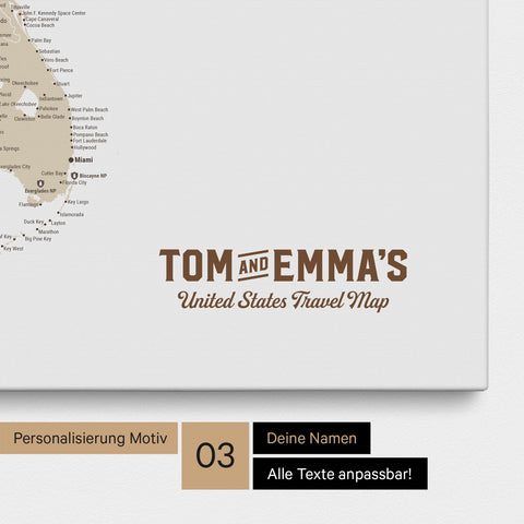 Mappa degli USA con puntine TRAVEL® – Multicolor Beige