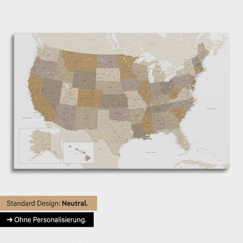 Mappa degli USA con puntine TRAVEL® – Multicolor Beige