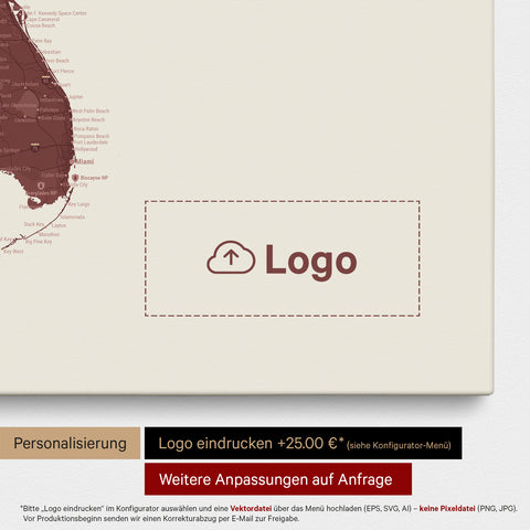 Mappa degli USA con puntine TRAVEL® – Bordeaux Rosso
