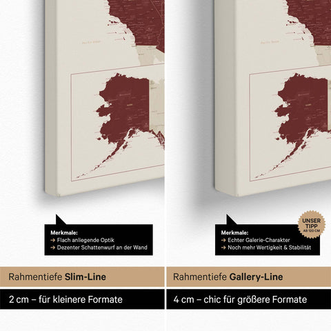 Mappa degli USA per puntine TRAVEL® – Bordeaux Rosso