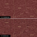 USA Amerika Karte Pinn-Leinwand in Bordeaux Rot optional mit dem Straßennetz der größten Highways und Interstates