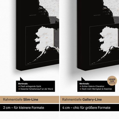 Mappa degli USA per puntine TRAVEL® – Dark Black (Nero-bianco)