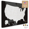 USA Amerika Karte in Schwarz-Weiss mit sehr hohem Detailgrad als Pinnwand Leinwand zum Pinnen und Markieren von Reisezielen kaufen