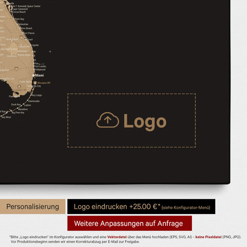 Mappa degli USA con puntine TRAVEL® – Sonar Black (Nero-Oro)