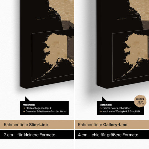Mappa degli USA per puntine TRAVEL® – Sonar Black (Nero-Oro)