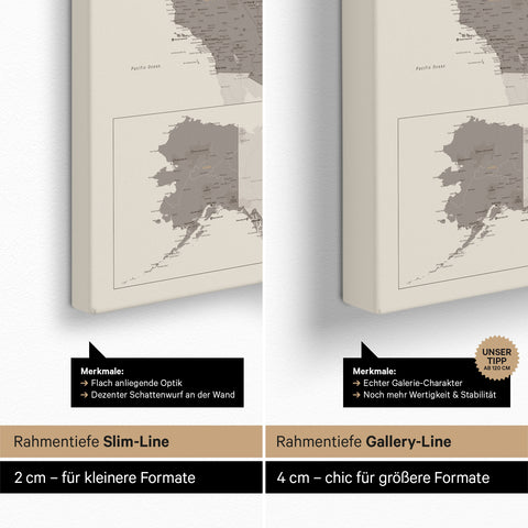 Mappa degli USA per puntine TRAVEL® – Warmgray (Marrone-grigio)