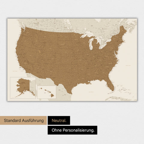 Neutrale und schlichte Ausführung einer USA Amerika Karte als Poster