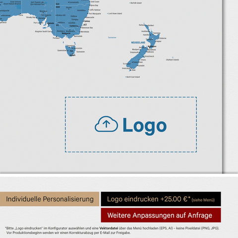 Mappa del mondo ANTARCTICA® Magnetboard – Blu oceano