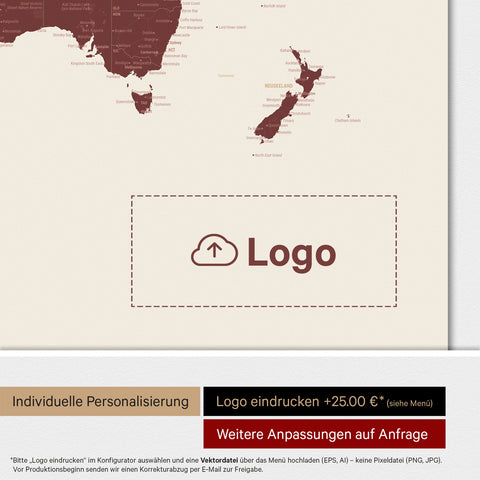Mappa del mondo ANTARCTICA® Magnetboard – Rosso Bordeaux