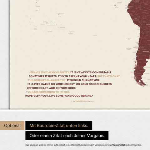 Mappa del mondo ANTARCTICA® Magnetboard – Rosso Bordeaux